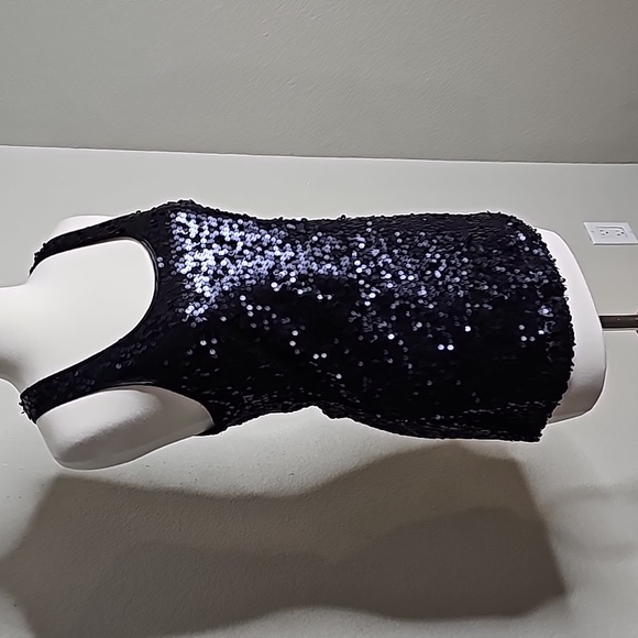 Black Paillettes Sequin Racerback Tank Top Size Small - Picture 2 of 7